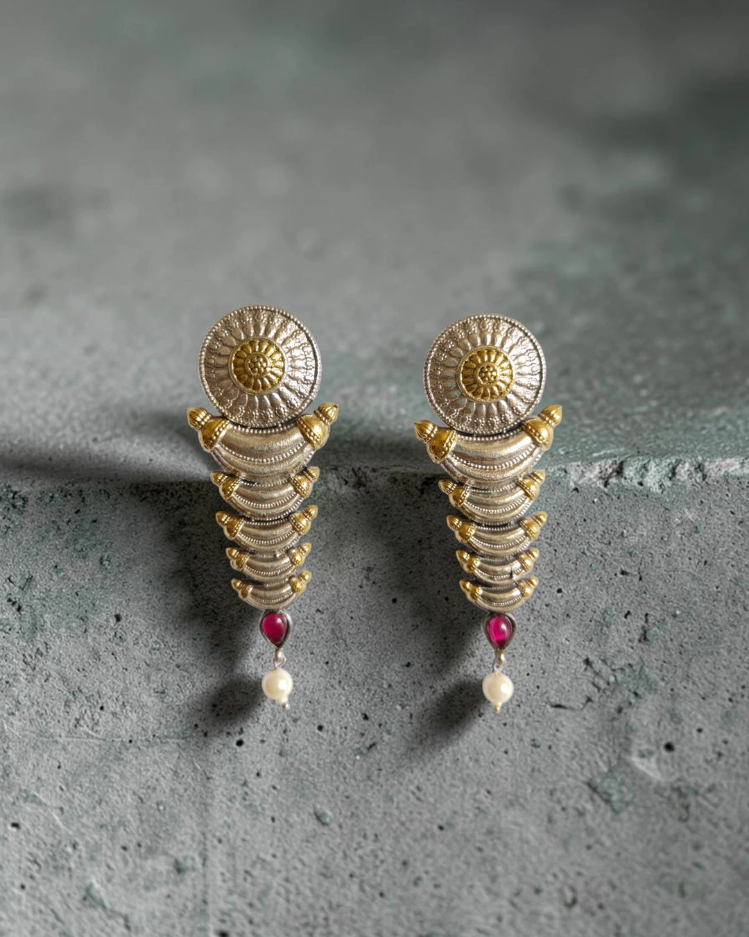 Dual-Tone Tiered Red Tribal Statement Earrings