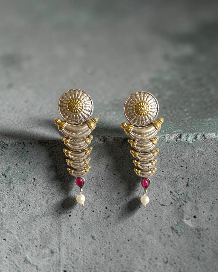 Dual-Tone Tiered Red Tribal Statement Earrings