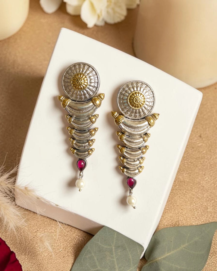 Dual-Tone Tiered Red Tribal Statement Earrings