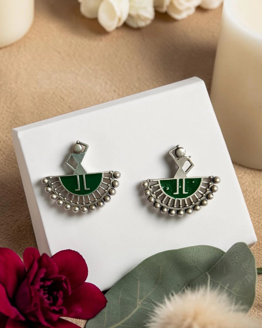 Silver-Plated Warli Art Inspired Tribal Stud Earrings