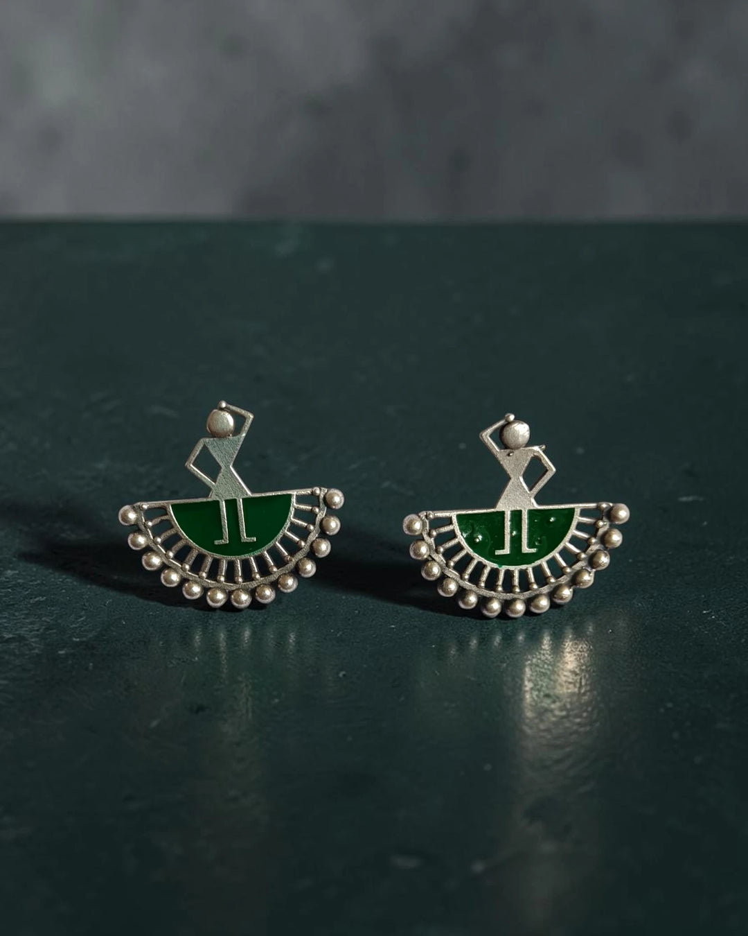 Silver-Plated Warli Art Inspired Tribal Stud Earrings