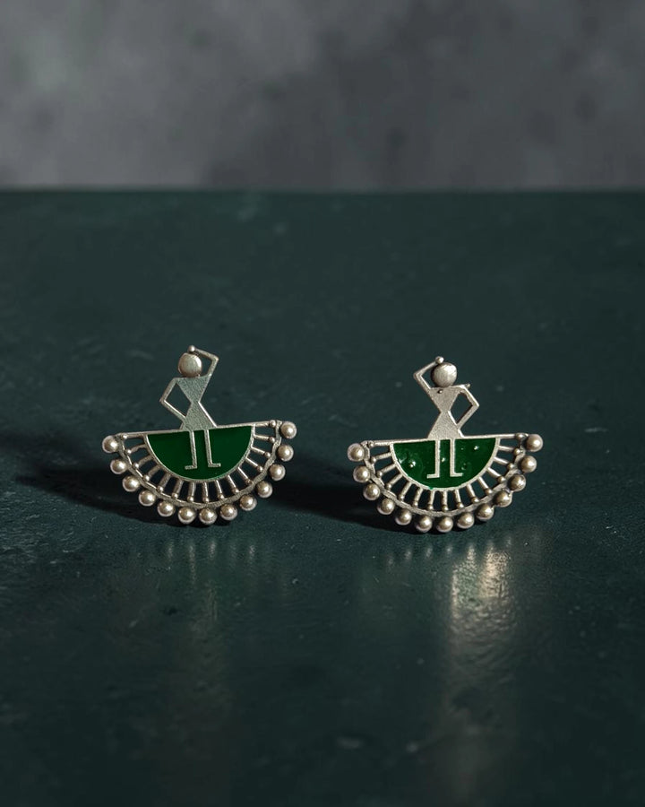 Silver-Plated Warli Art Inspired Tribal Stud Earrings