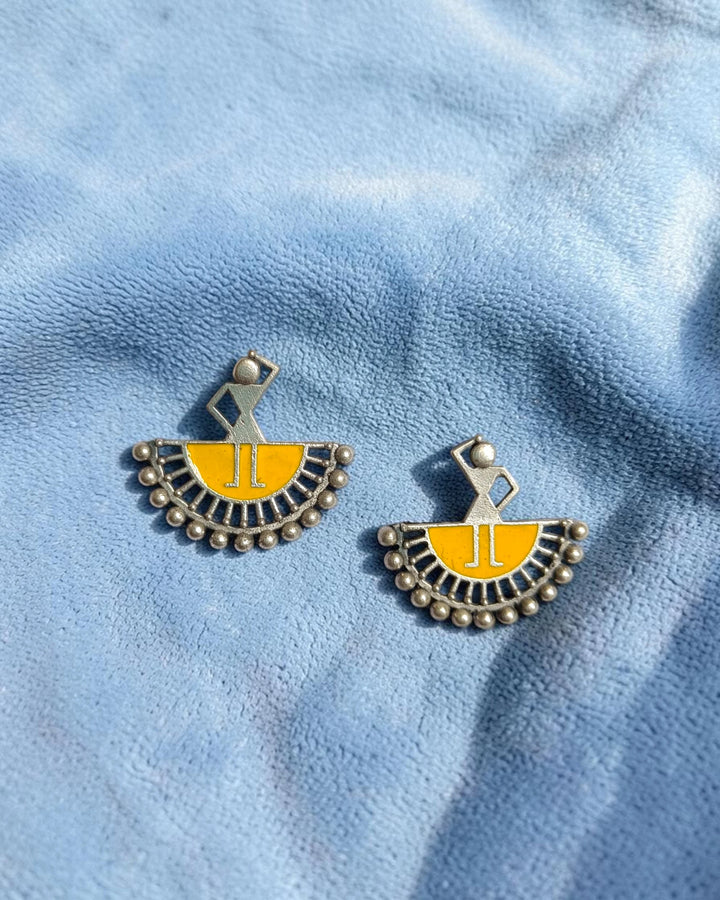 Silver-Plated Warli Art Inspired Tribal Stud Earrings