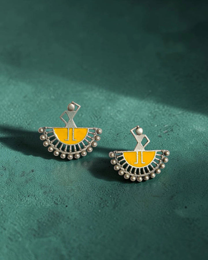 Silver-Plated Warli Art Inspired Tribal Stud Earrings