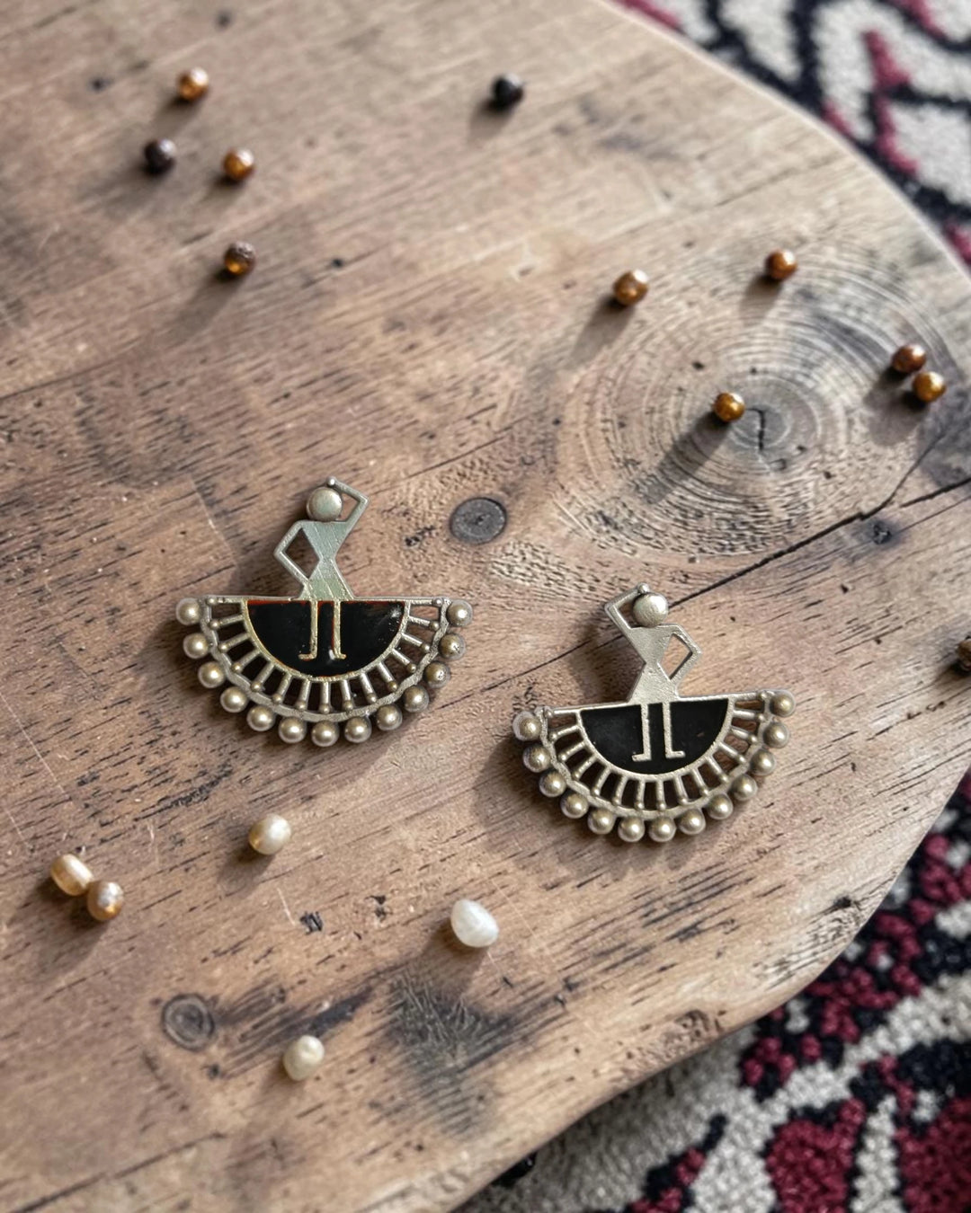 Silver-Plated Warli Art Inspired Tribal Stud Earrings