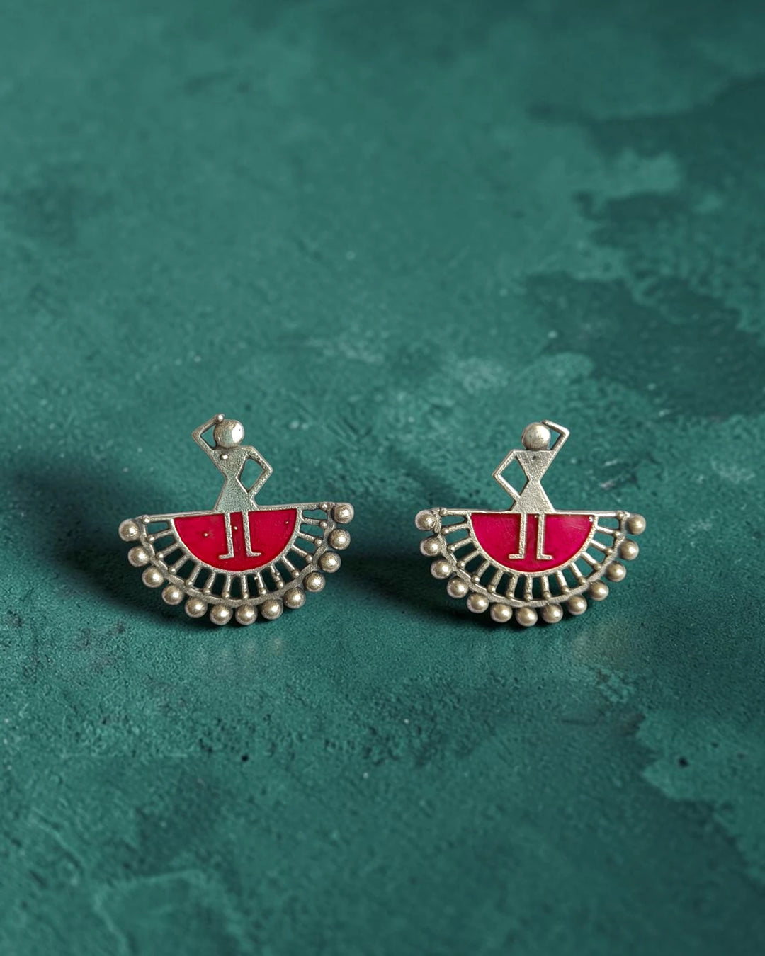 Silver-Plated Warli Art Inspired Tribal Stud Earrings