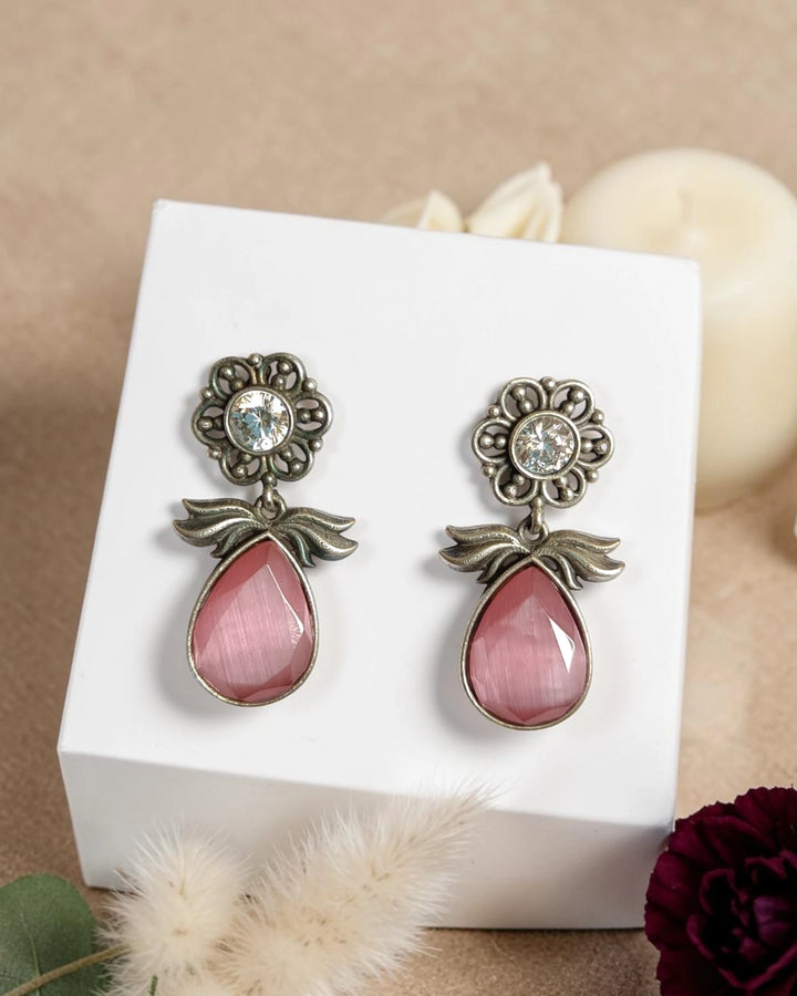 Antique Mauve Pink Eliana Floral Teardrop Earrings