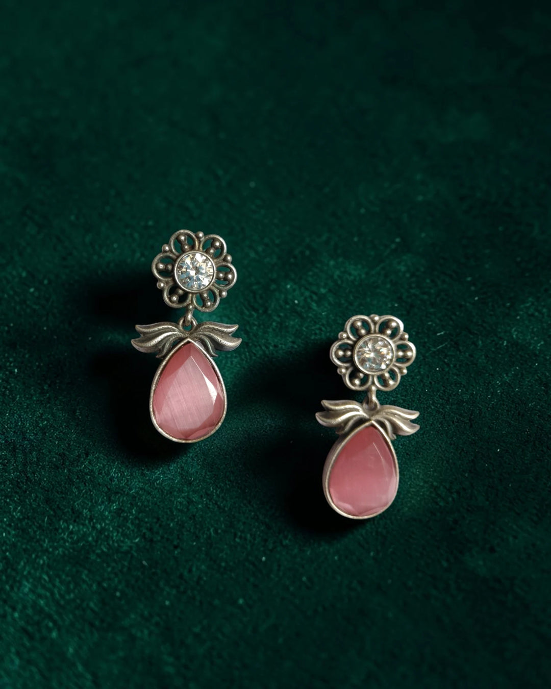 Antique Mauve Pink Eliana Floral Teardrop Earrings