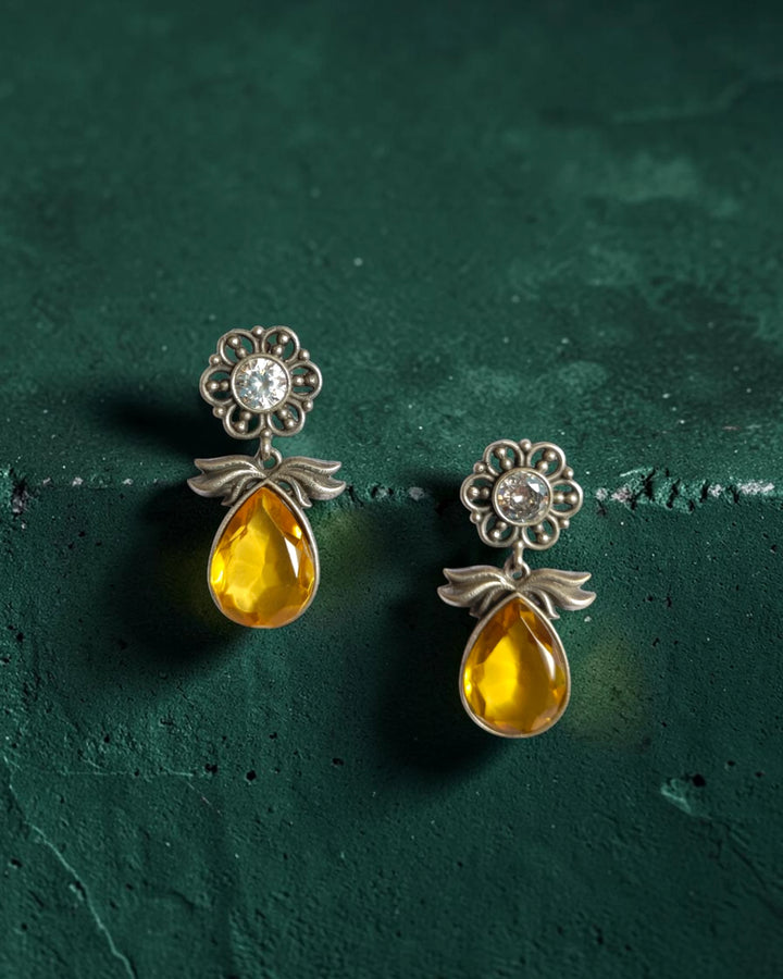 Antique Yellow Eliana Floral Silver-Plated Earrings