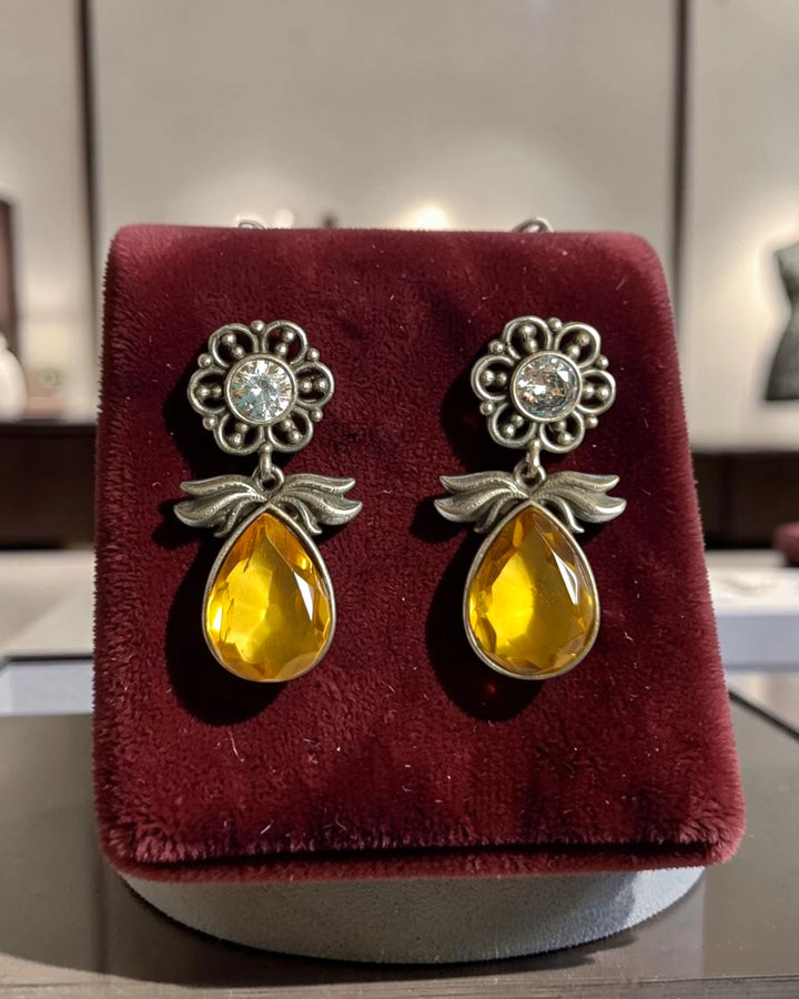 Antique Yellow Eliana Floral Silver-Plated Earrings
