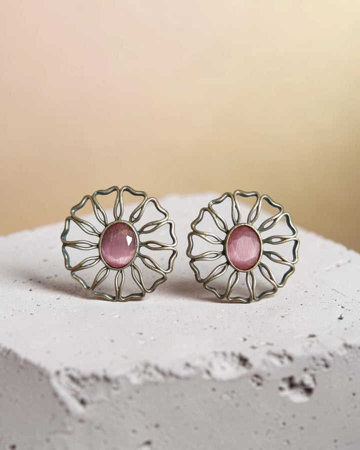 Antique Viwi Pink Wildflower Bloom Stud Earrings