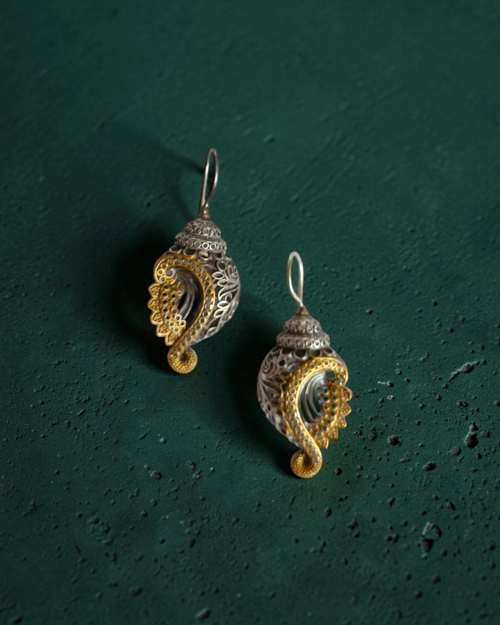 Dual-Tone Silver-Plated Paisley Hook Earrings