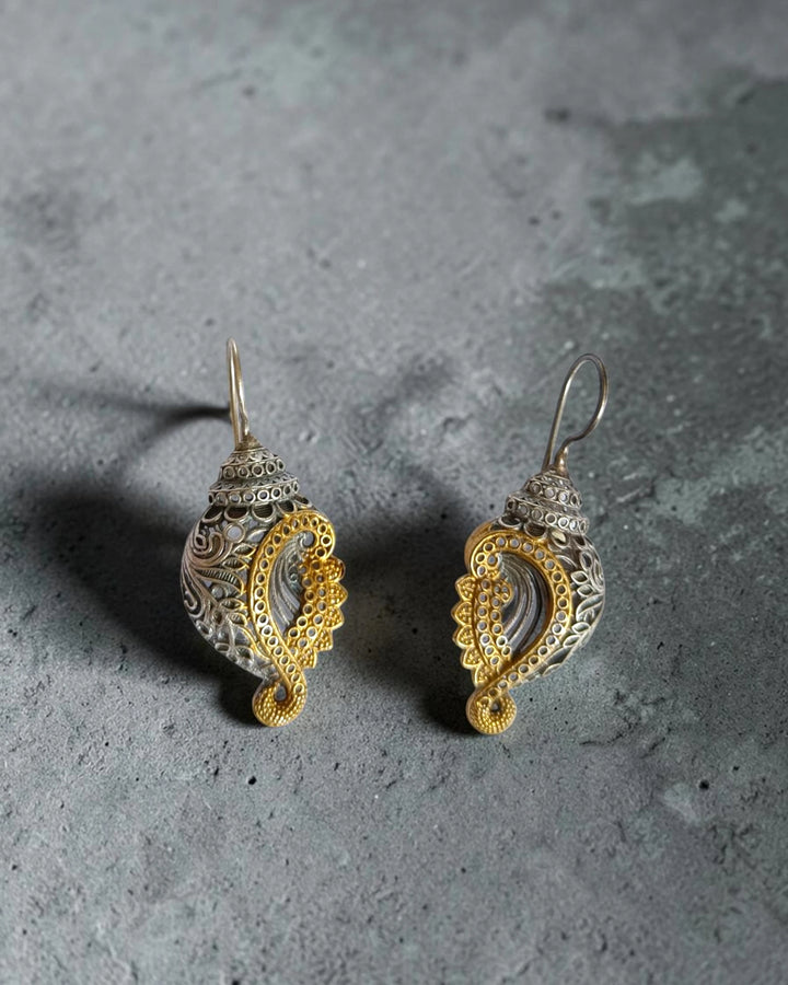 Dual-Tone Silver-Plated Paisley Hook Earrings
