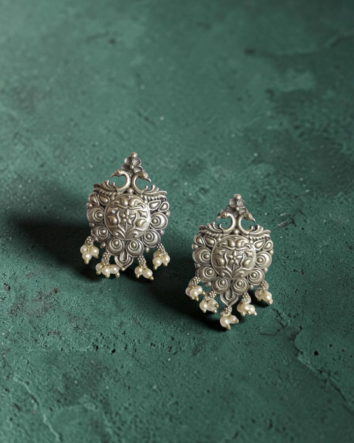 Antiqued Aida Silver-Plated Statement Earrings