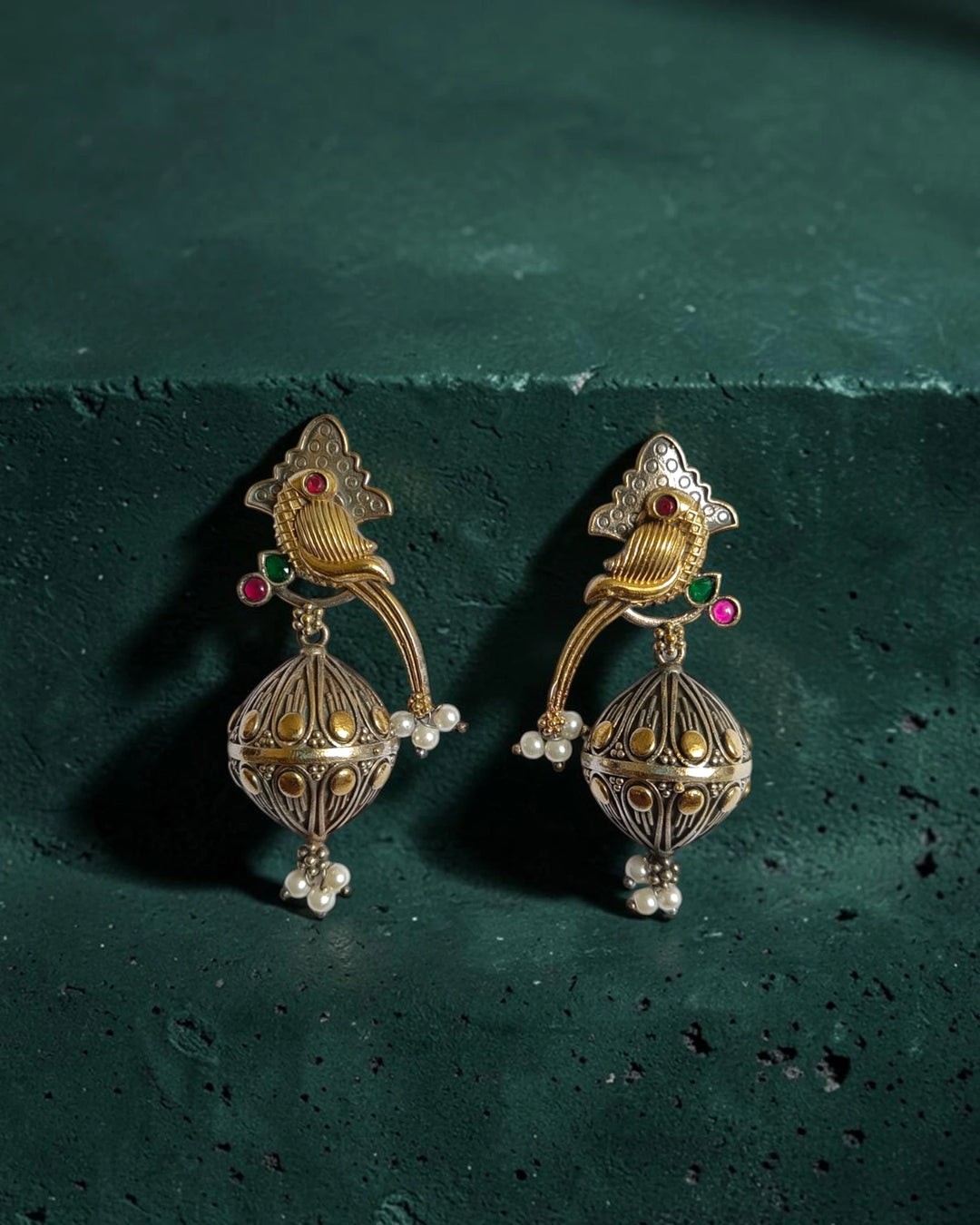 Dual Tone Golden Bird & Jhumka Drop Earrings
