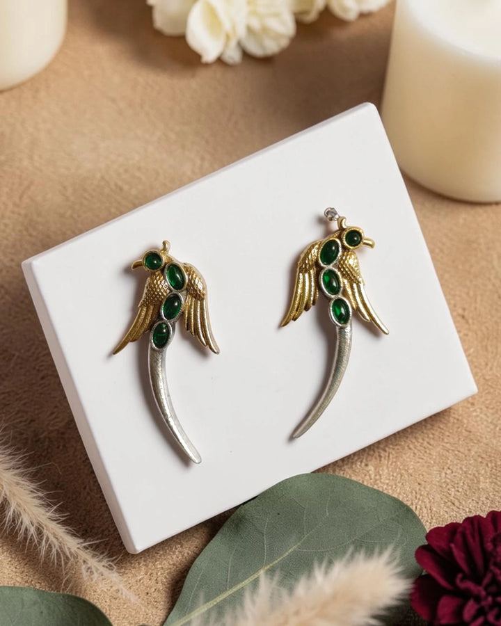 Dual tone golden wing bird dangle earrings for women – ethnic jewellery by TelaNaari