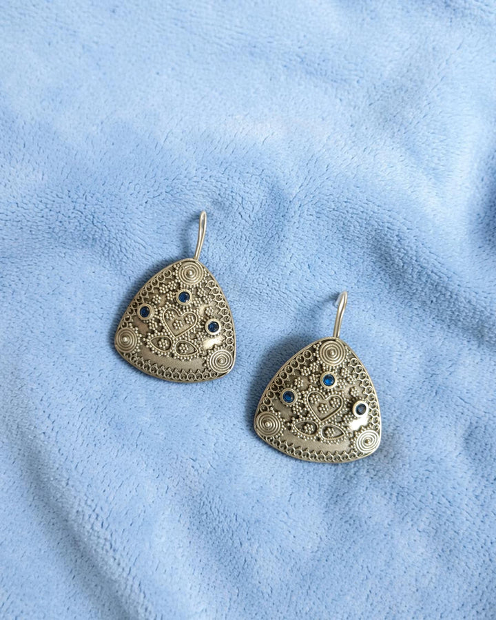 Silver Oxidized Blue Rigi Triangular Earrings