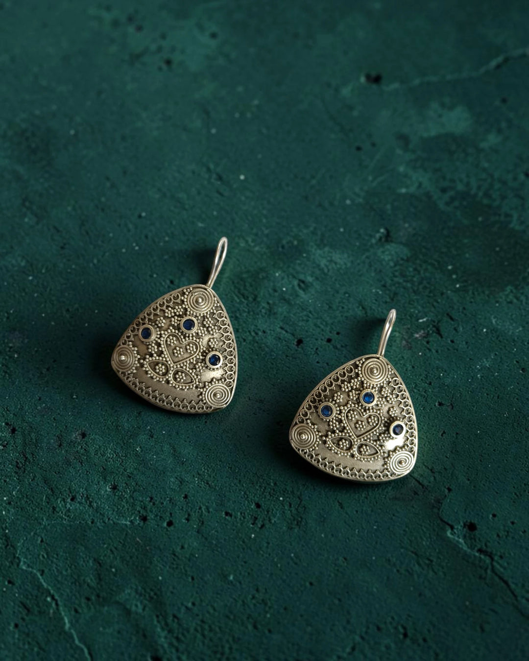 Silver Oxidized Blue Rigi Triangular Earrings