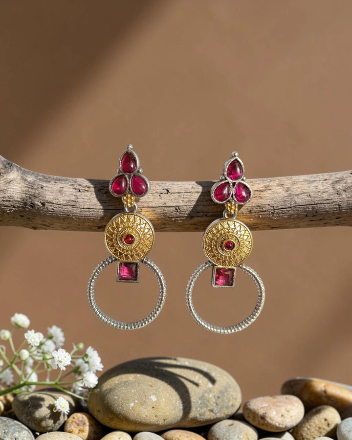 Dual-Tone Noa Ruby Red Stone Earrings