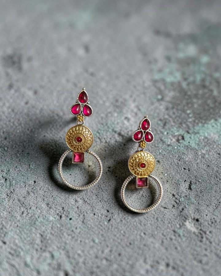 Dual-Tone Noa Ruby Red Stone Earrings