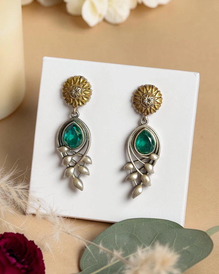 Vintage Leaf Motif Bashie Dual Tone Earrings