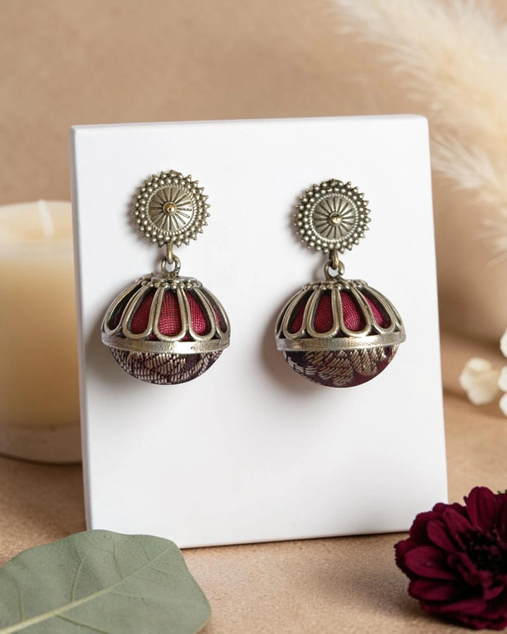 Silver-Plated Mao Red Jhumka Earrings