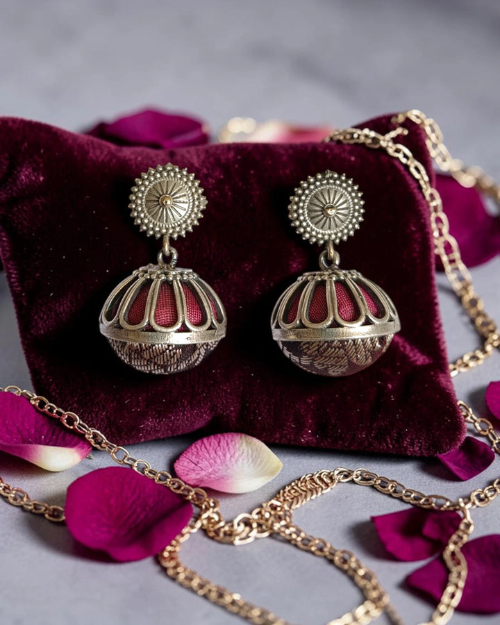 Silver-Plated Mao Red Jhumka Earrings