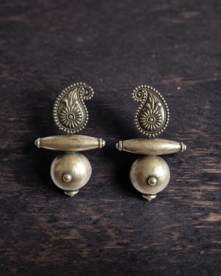 Antique Silver Oxidized  Kalka Motif Earrings