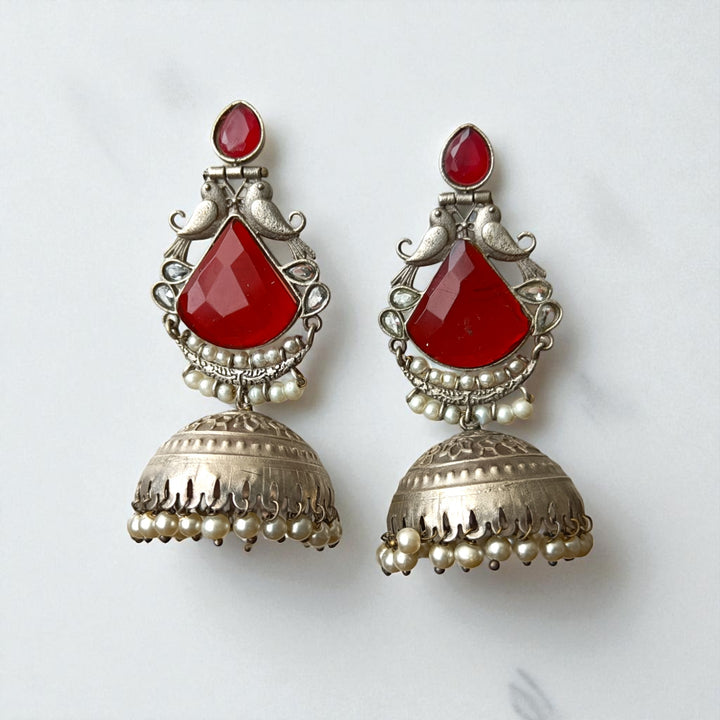 Tela Naari Kiara Oxidized Bird Jhumka Earrings