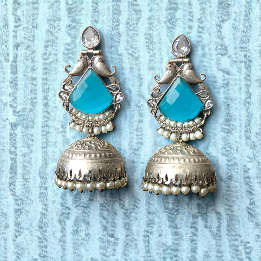 Tela Naari Kiara Oxidized Bird Jhumka Earrings