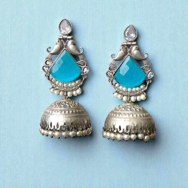 Tela Naari Kiara Oxidized Bird Jhumka Earrings