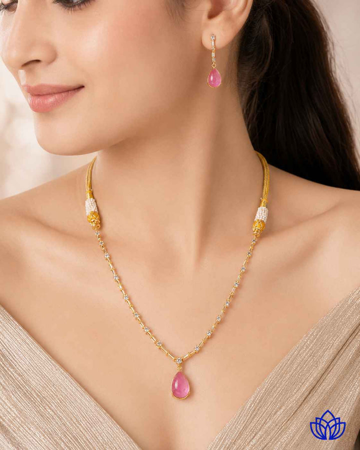 Y-Shape Ahana Pink Stone Necklace Set
