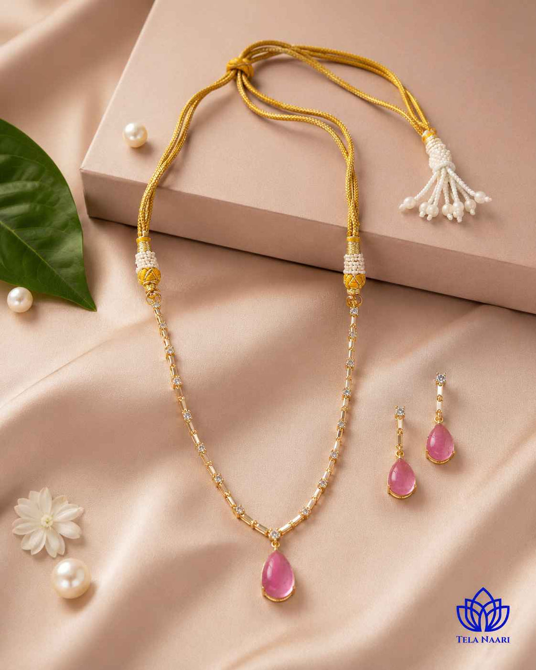 Y-Shape Ahana Pink Stone Necklace Set