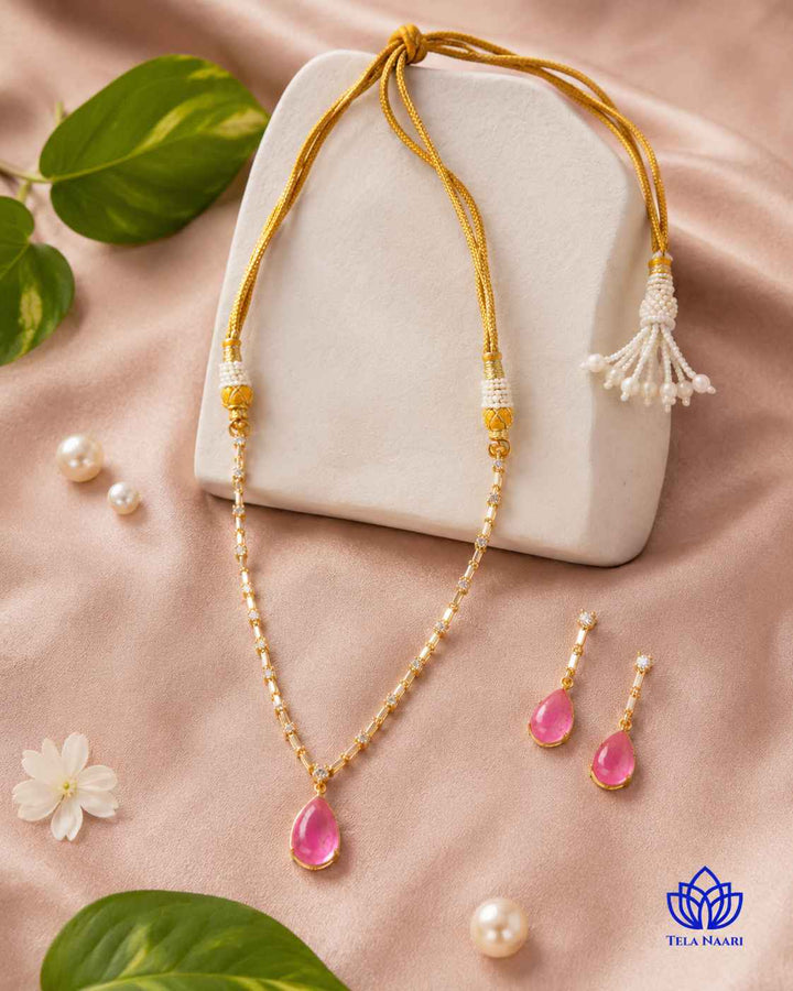 Y-Shape Ahana Pink Stone Necklace Set