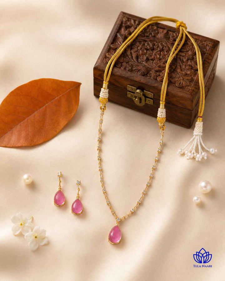 Y-Shape Ahana Pink Stone Necklace Set