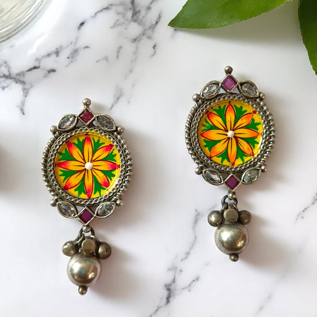 Tela Naari Dharini Silver Oxidised Crescent Earrings - TelaNaari