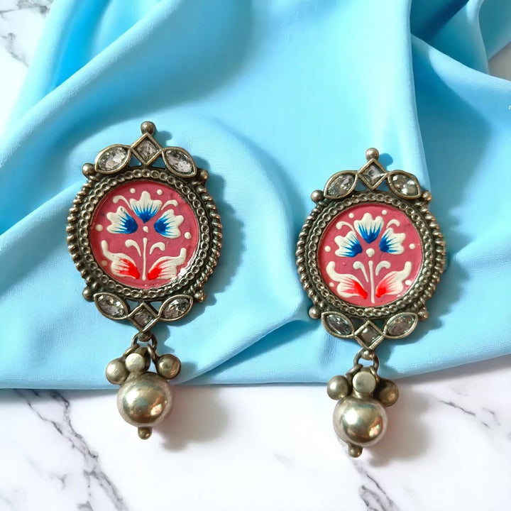 Tela Naari Dharini Silver Oxidised Crescent Earrings - TelaNaari