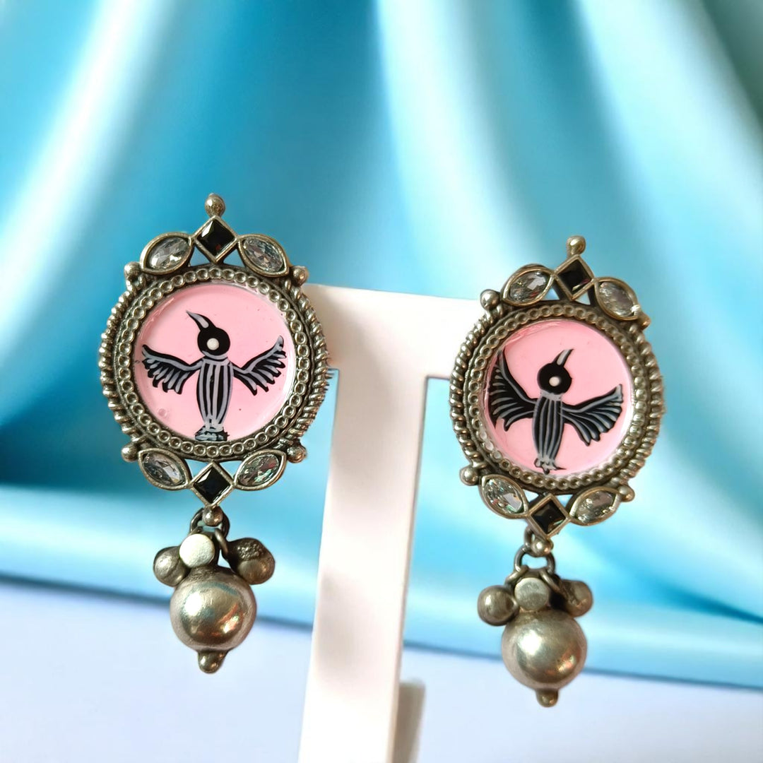 Tela Naari Damini Silver Oxidised Arch Earrings - TelaNaari