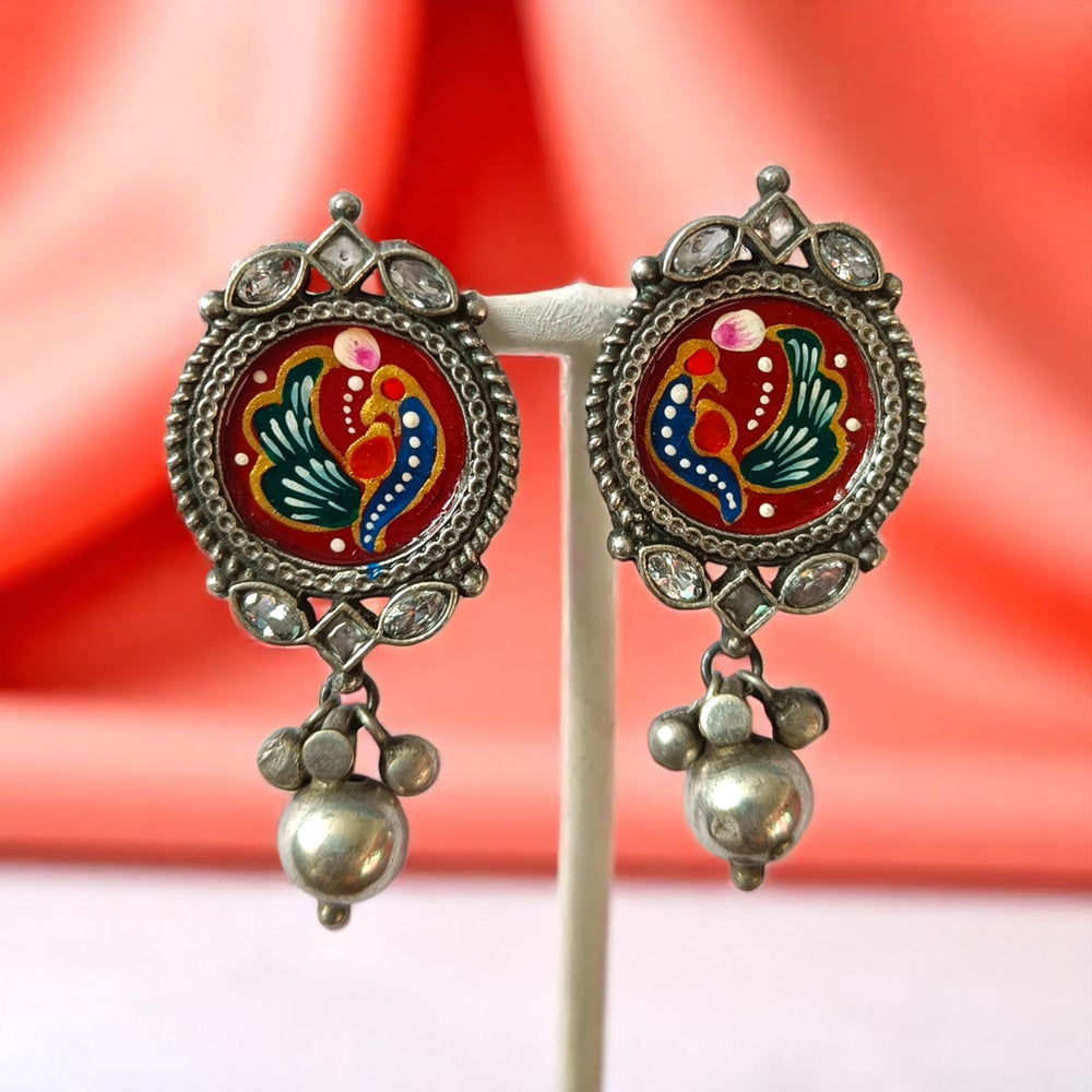 Tela Naari Damini Silver Oxidised Arch Earrings - TelaNaari