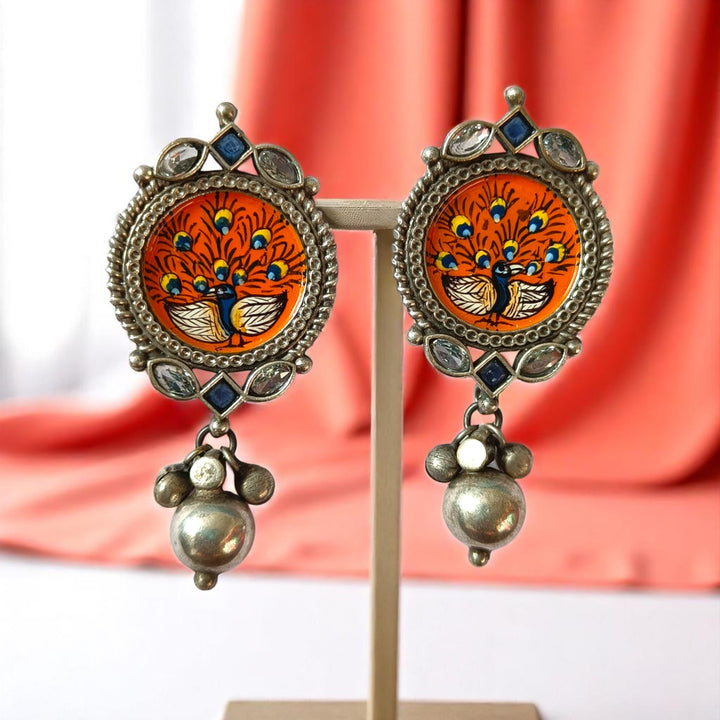 Tela Naari Dharini Silver Oxidised Crescent Earrings - TelaNaari