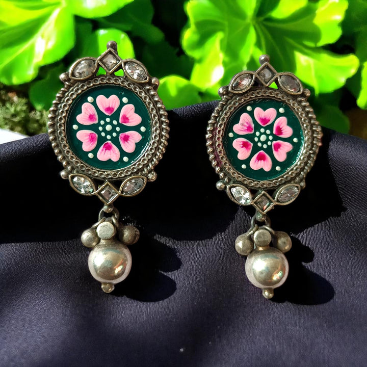 Tela Naari Dhvija Silver Oxidised Winged Bird Drop Earrings - TelaNaari