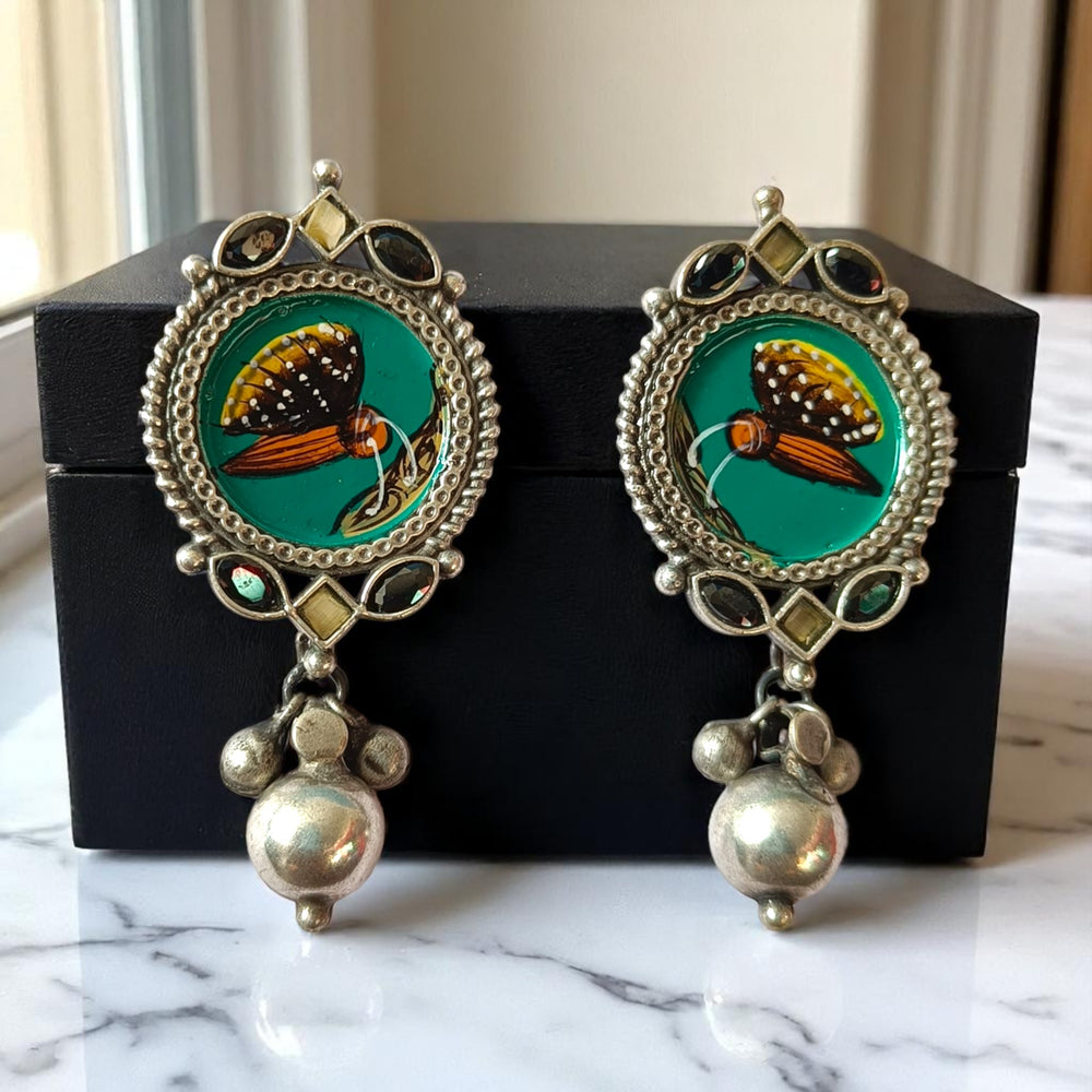 Tela Naari Damini Silver Oxidised Arch Earrings - TelaNaari