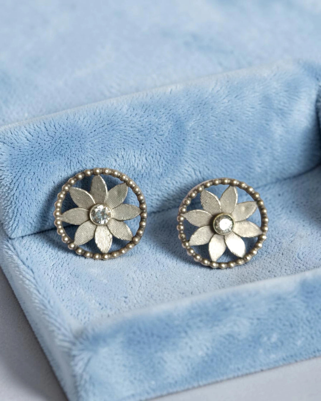 Vintage Brushed Adah Silver-Plated Floral Stud Earrings