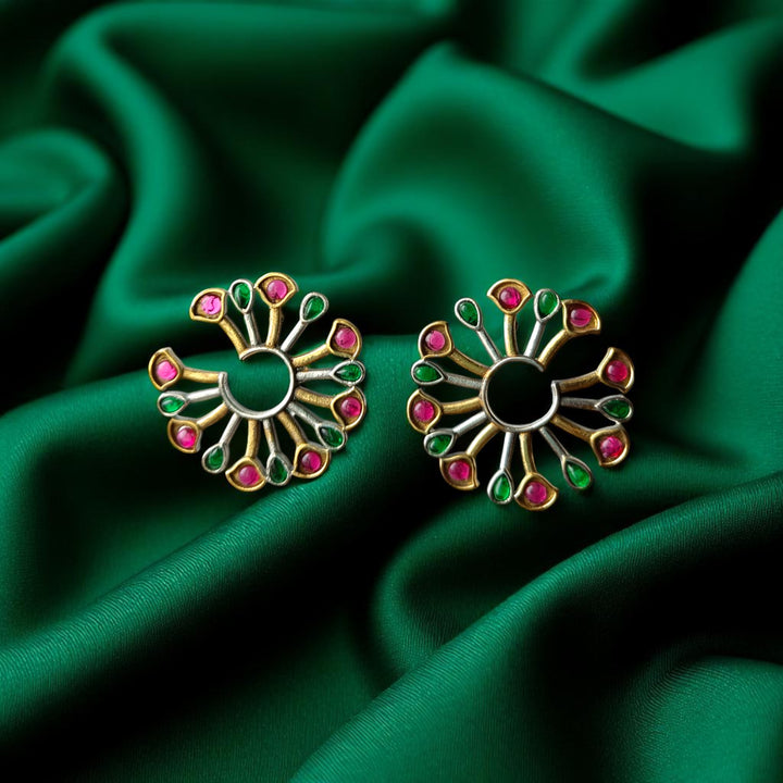 Tela Naari Advika Dual Tone Peacock Fan Earrings - TelaNaari