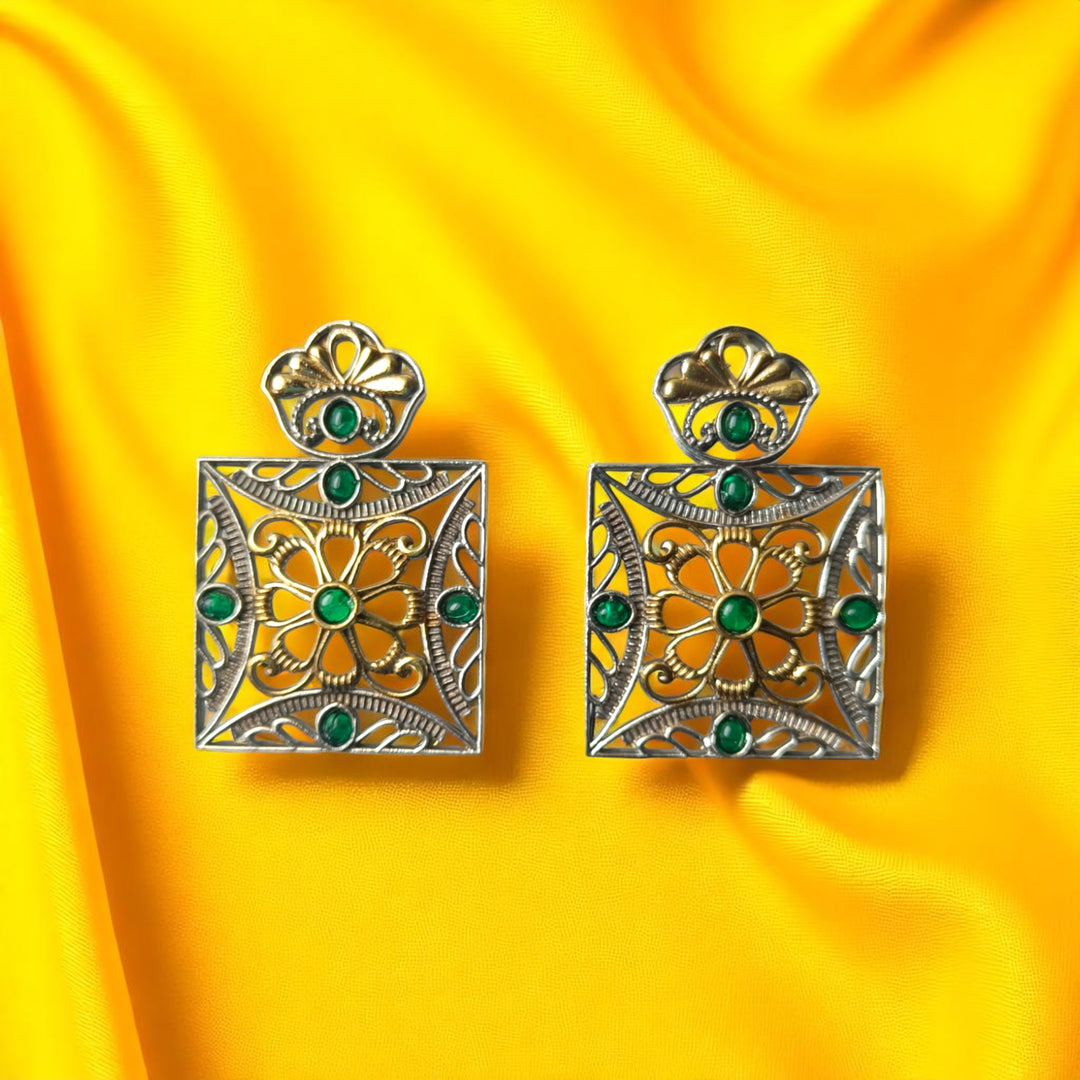 Tela Naari Anaya Dual Tone Square Earrings - TelaNaari