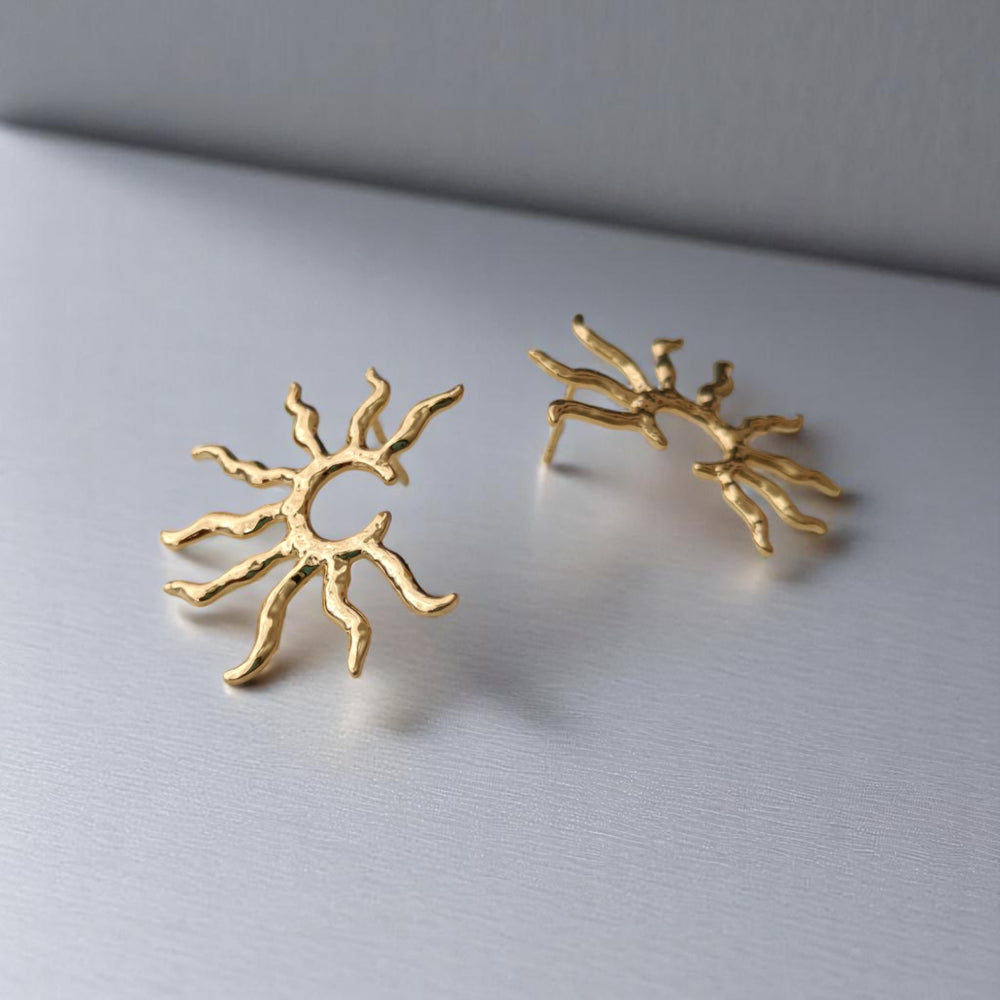Tela Naari Golden Sunburst Anti-Tarnish Earrings - TelaNaari