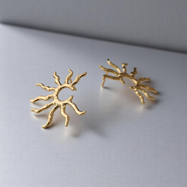 Tela Naari Golden Sunburst Anti-Tarnish Earrings - TelaNaari