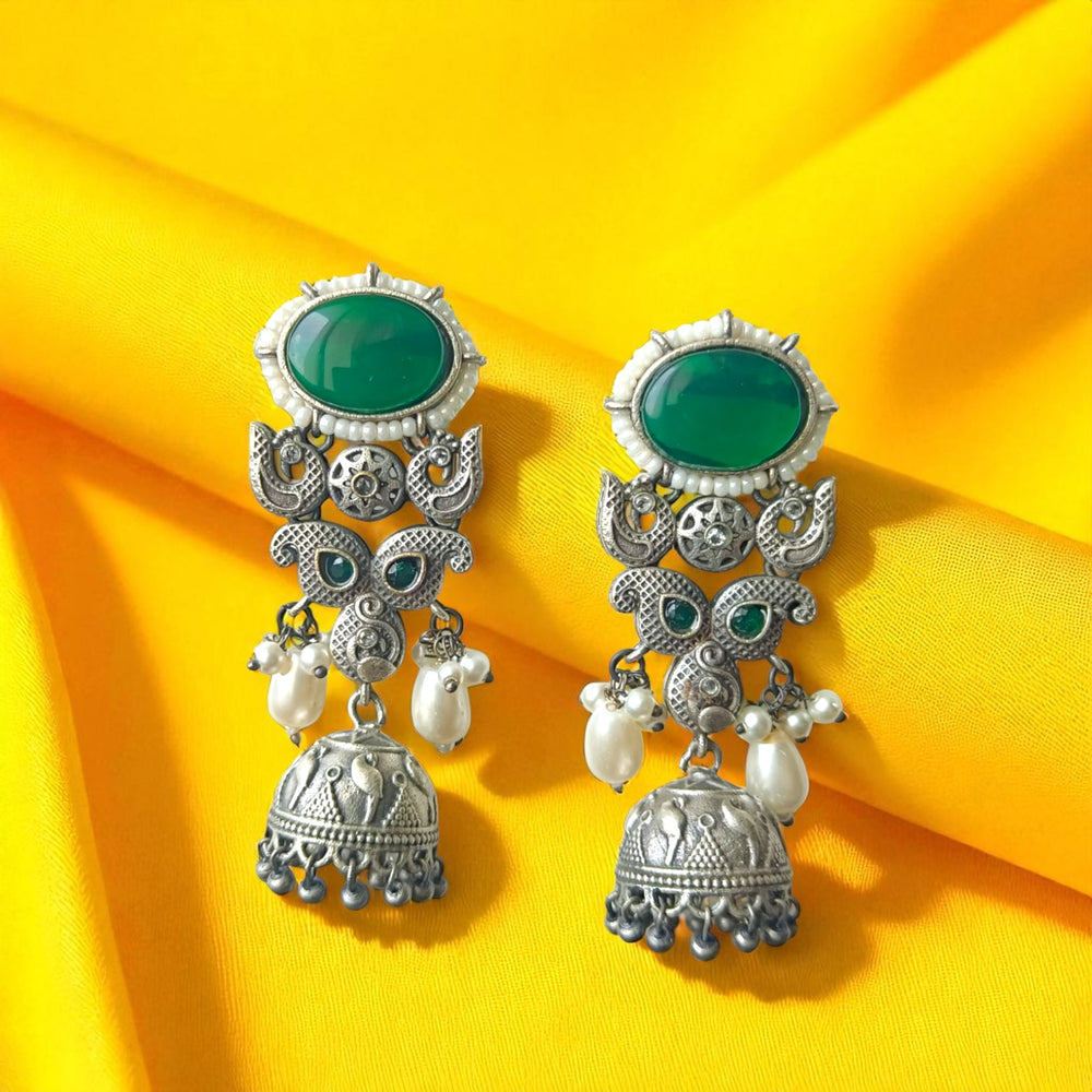 Tela Naari Bhavya Silver Oxidised Jhumka Earrings - TelaNaari