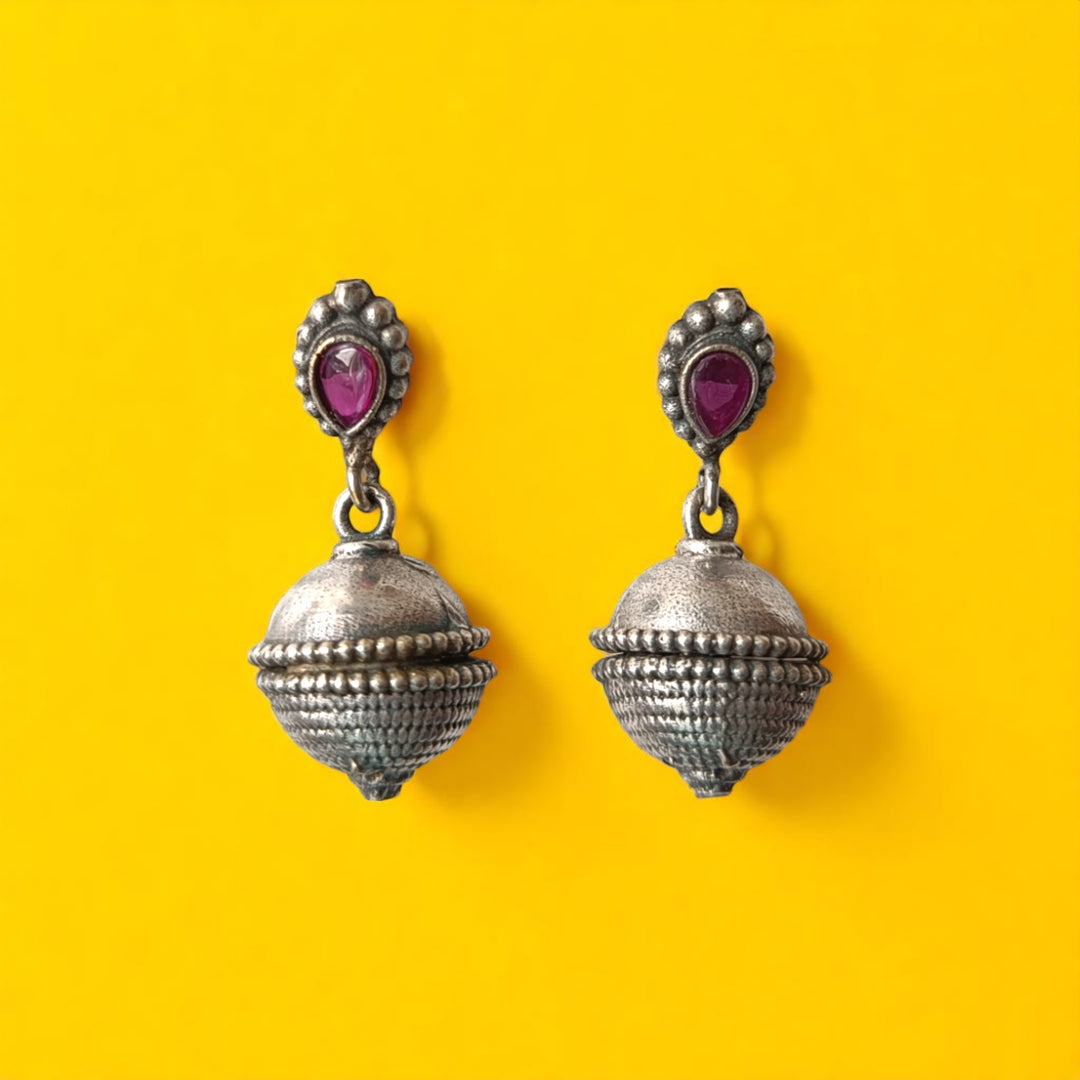 Tela Naari Chadni Silver Oxidised Bell Drop Earrings - TelaNaari
