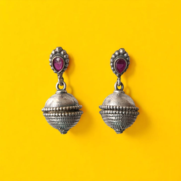 Tela Naari Chadni Silver Oxidised Bell Drop Earrings - TelaNaari